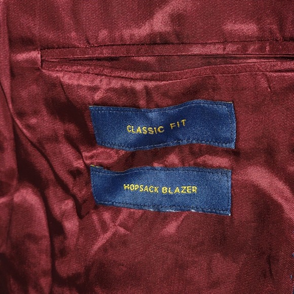 Stafford Men's Hopsack Blazer Two Silver Button Burgundy Wool Blend Classic 44R - Picture 12 of 13